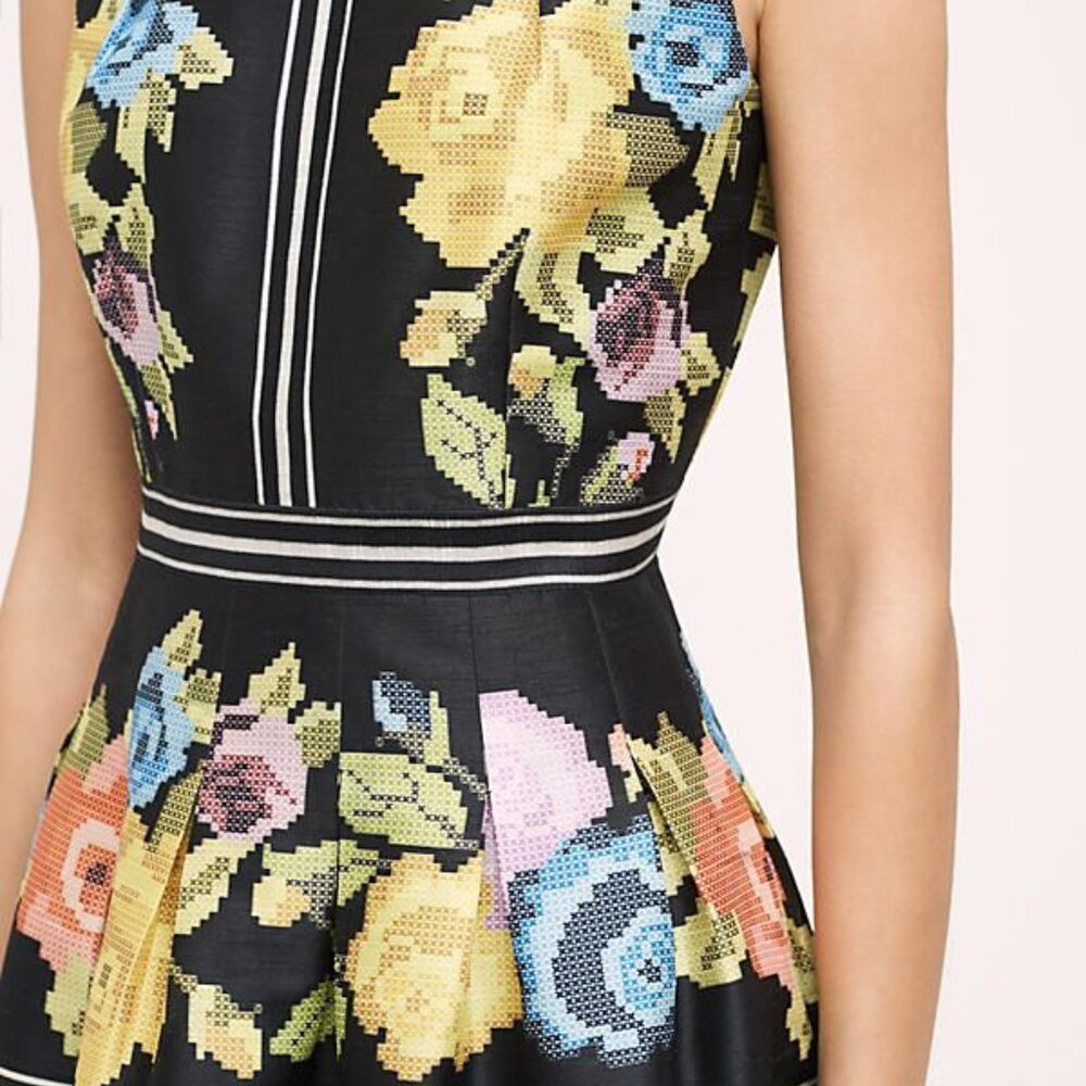 ANTHROPOLOGIE Primula Dress Colorful Pixelated Floral Print Fit & Flare Black - Picture 4 of 8
